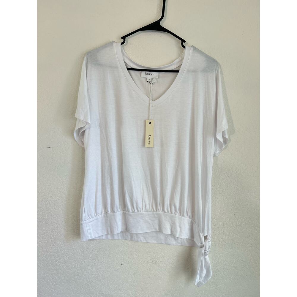NWT Korye V Neck White Tie Knot Detail Relaxed Fit Cap Sleeve Size Large
